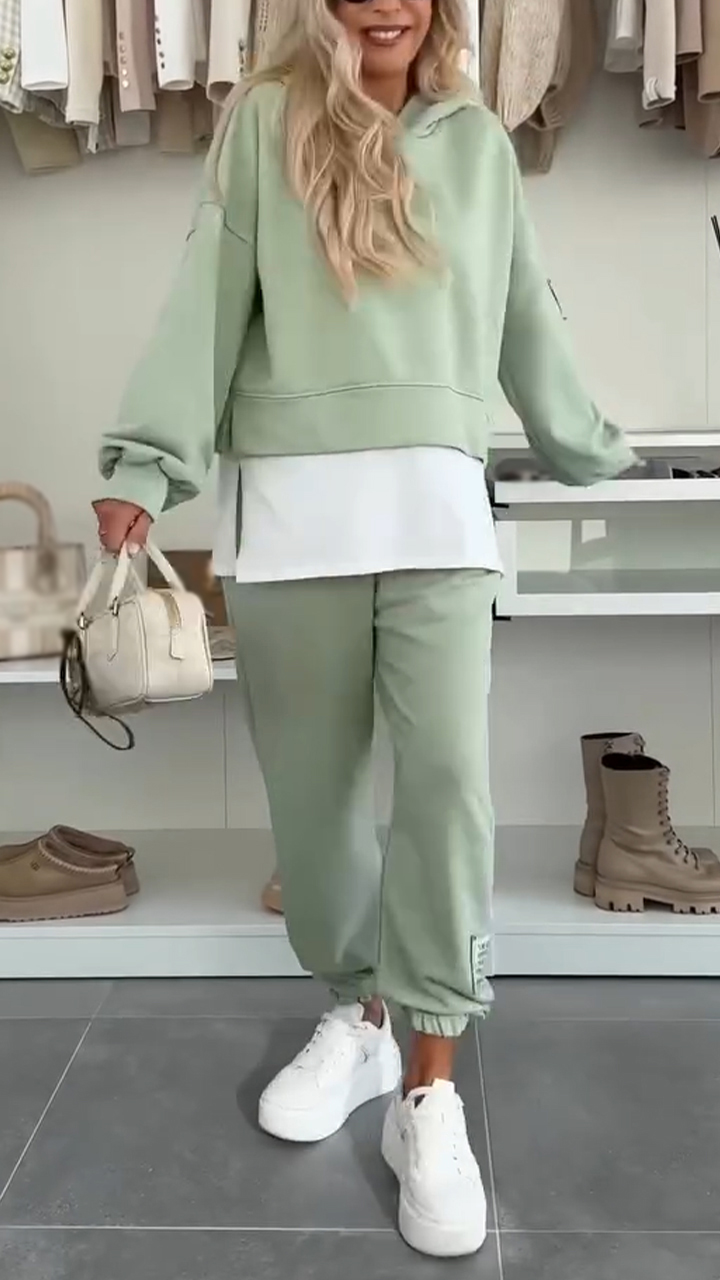 Womens Round Neck Hooded Hoodie + Pants Casual Suit