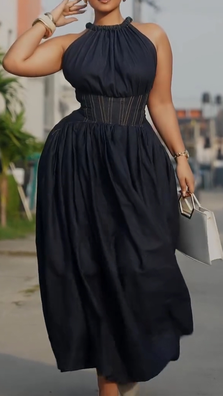 Women Halter-neck Patchwork Elegant Temperament Dress