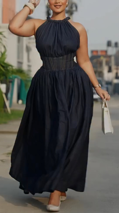 Women Halter-neck Patchwork Elegant Temperament Dress