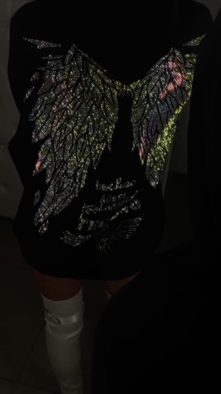 Women's Hooded Leopard Print Casual Top with Rhinestones