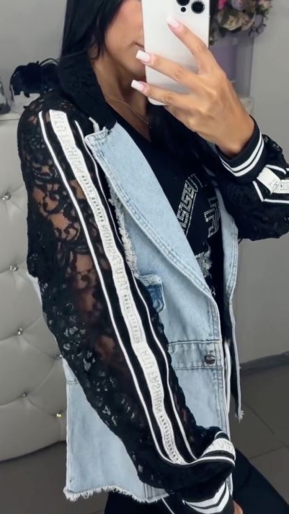 Women's Lapel Denim Patchwork Casual Jacket