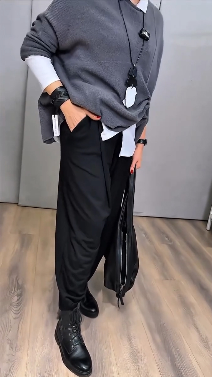 Women Round Neck Gray Top and Pants Casual Suit