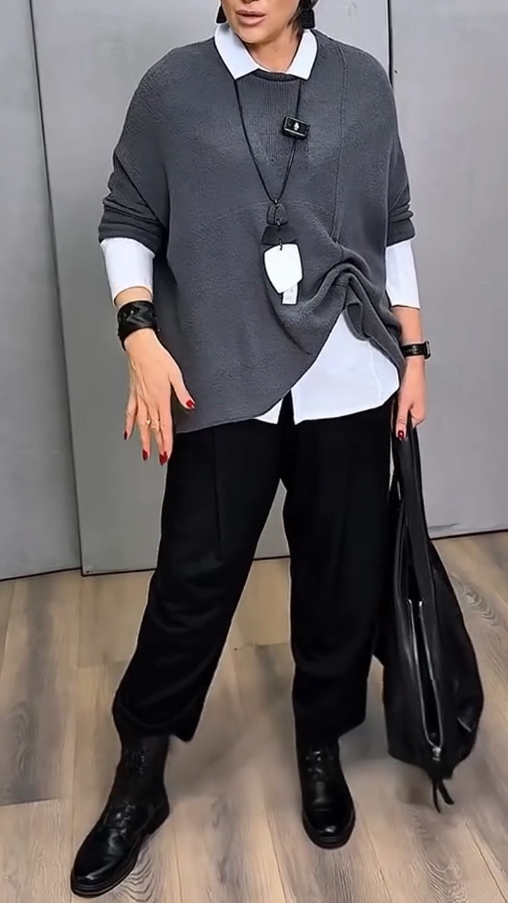 Women Round Neck Gray Top and Pants Casual Suit