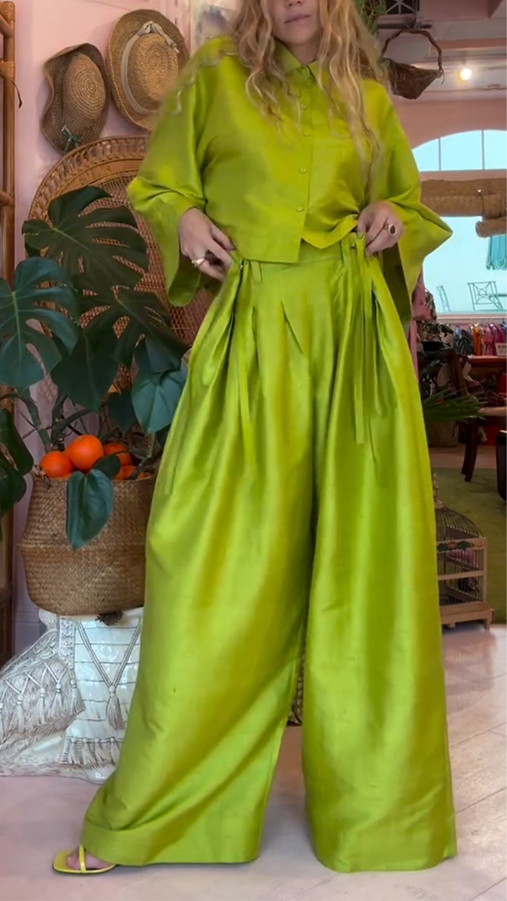 Women Collar Top+ Pants Solid Color Casual Suit