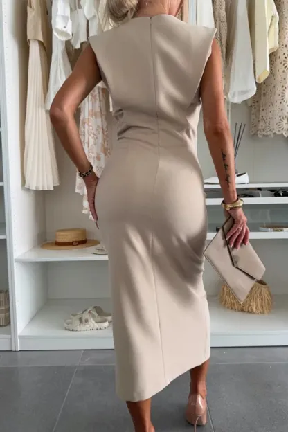 Women's Round Neck Slit Elegant Dress