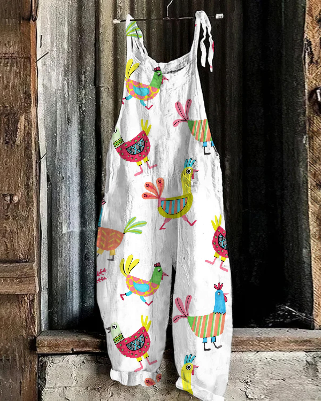 Japanese Art Huge Farm And Animal Print Loose Casual Jumpsuit