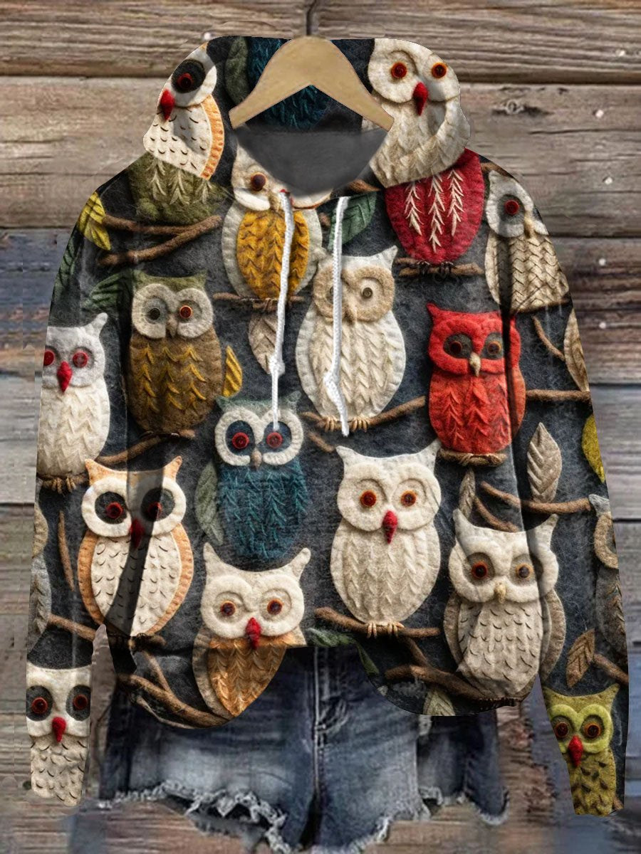 Vintage Lovely Owl Art Print Casual Hoodie Sweatshirt