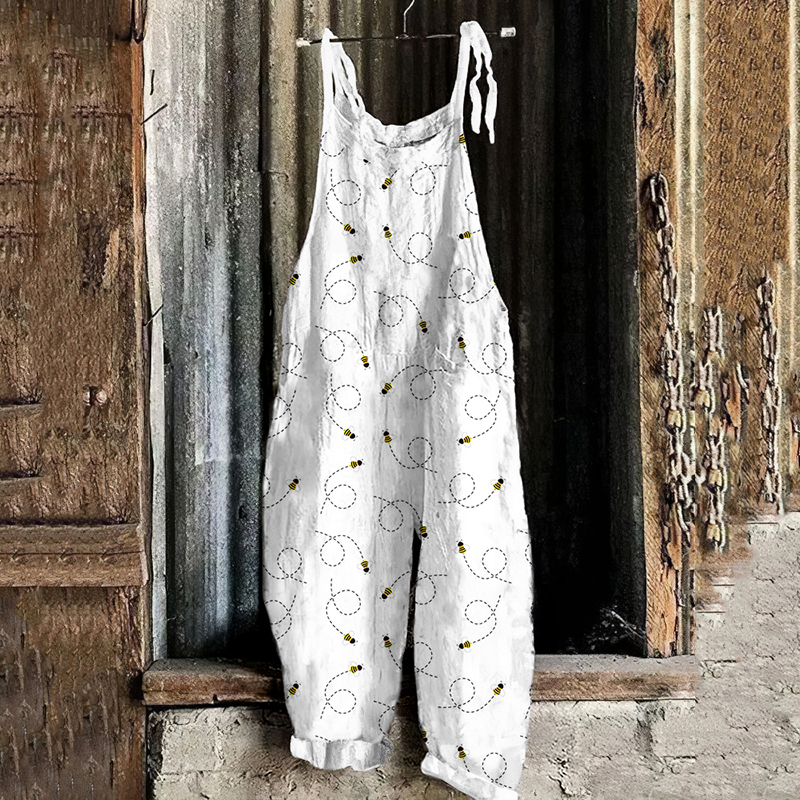 Farm Bees Print Casual Jumpsuit