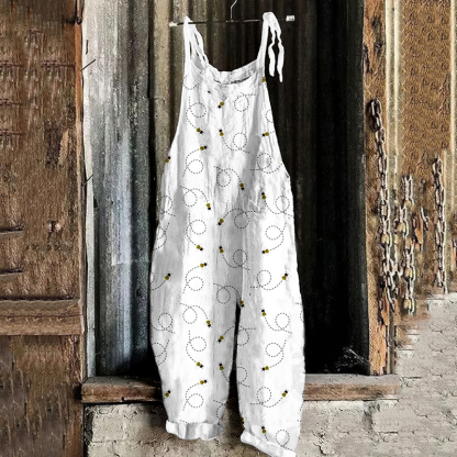 Farm Bees Print Casual Jumpsuit