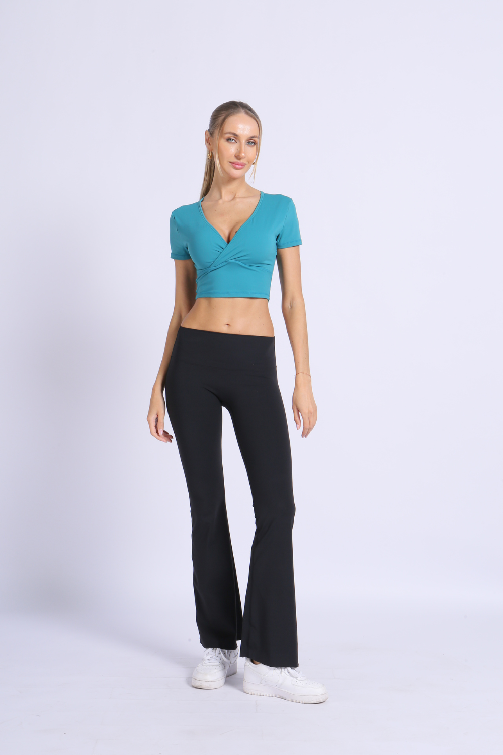 NUCBN® Sexy V-neck yoga tops for women short-sleeved sports t-shirts slim-fit fitness clothes running sports quick-drying clothes