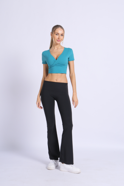 NUCBN® Sexy V-neck yoga tops for women short-sleeved sports t-shirts slim-fit fitness clothes running sports quick-drying clothes