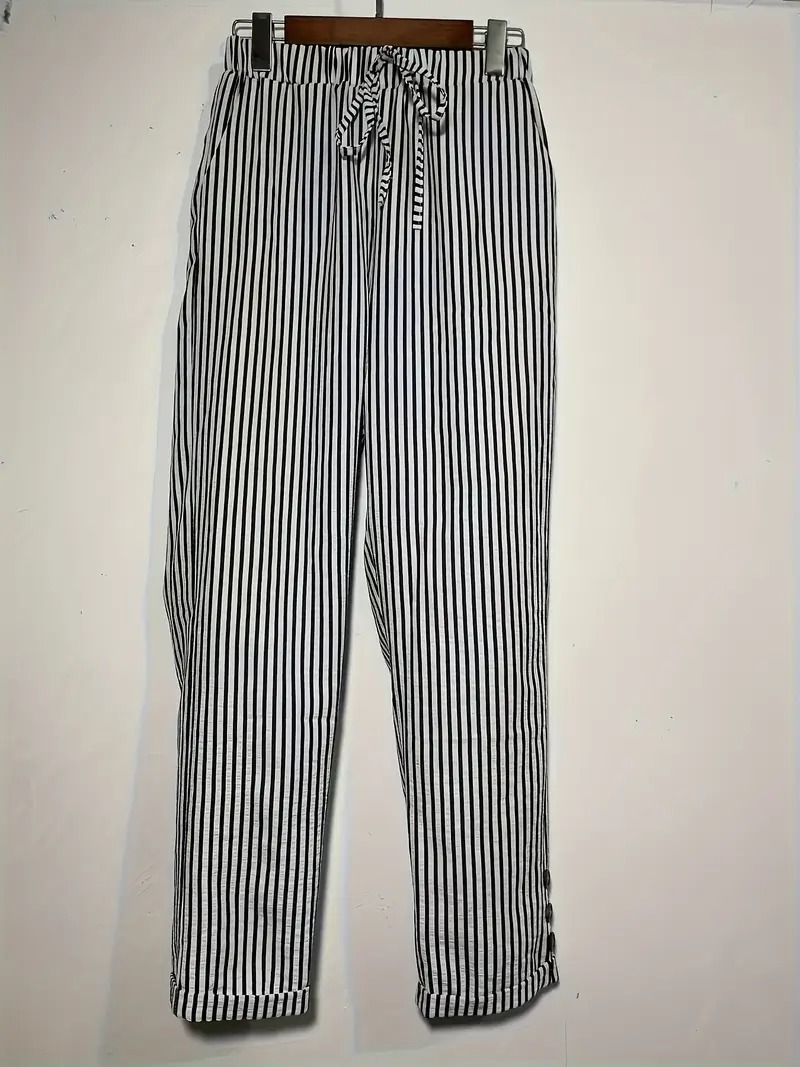 Women's Casual Striped Lace-Up Pants