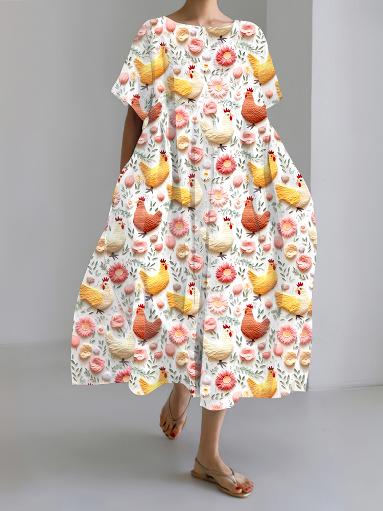 Cozy Chicken Floral Linen Blend Maxi Dress