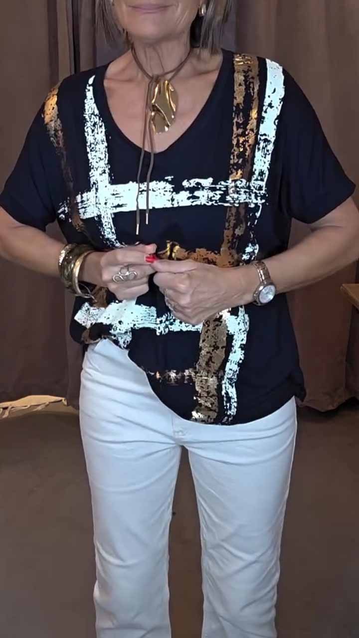 Women’s Abstract Metallic Brushstroke Print T-shirt pants set