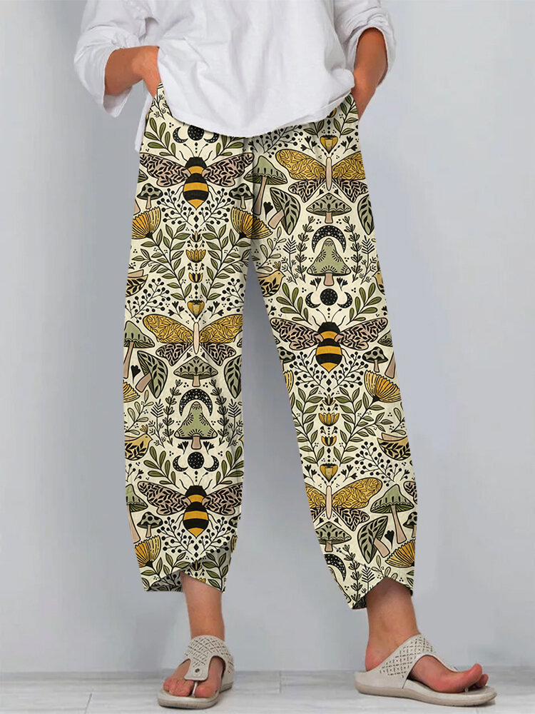 Bees and Moths Print Loose Casual Pants