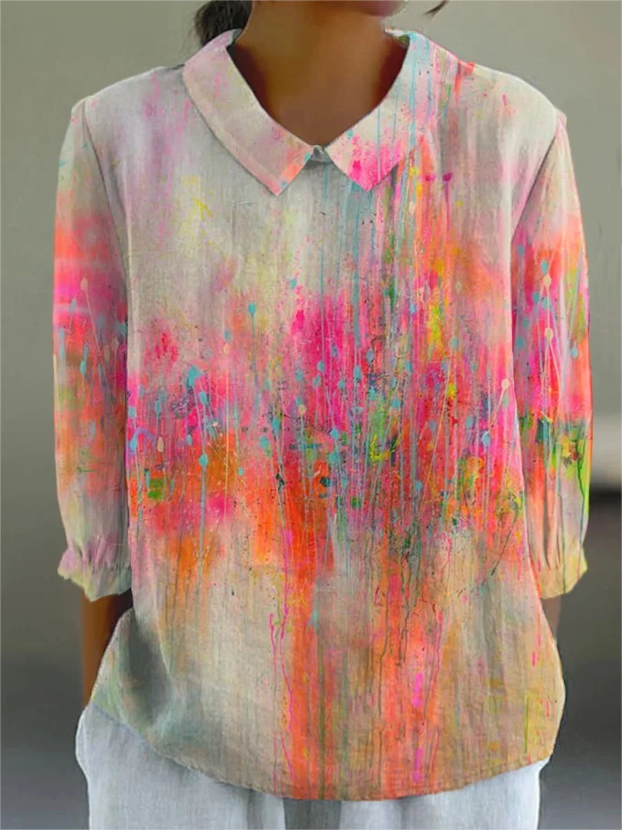 Women's Vintage Abstract Geometry Art Print Casual Cotton And Linen 3/