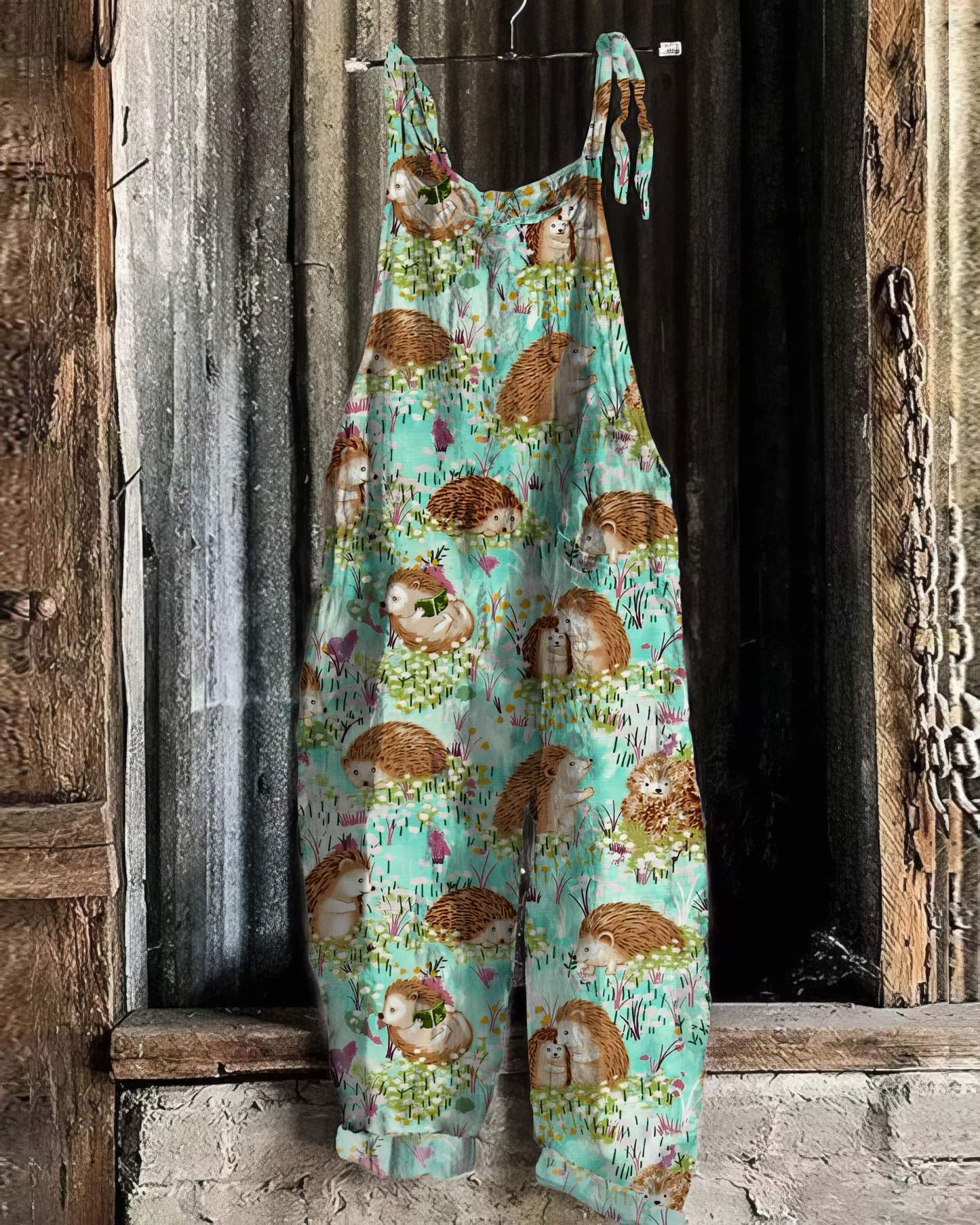 Vintage Hedgehog Village Pattern Casual Jumpsuit