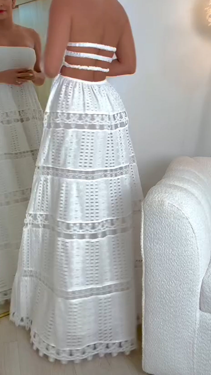 Women's Tube Top Backless Hollow Holiday Dress