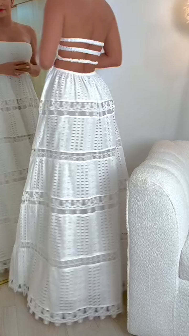 Women's Tube Top Backless Hollow Holiday Dress