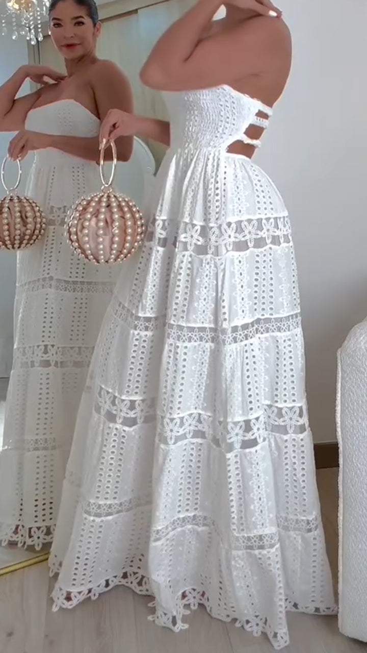 Women's Tube Top Backless Hollow Holiday Dress