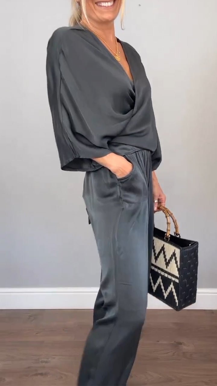 Women's V-neck Casual Comfortable Satin Suit