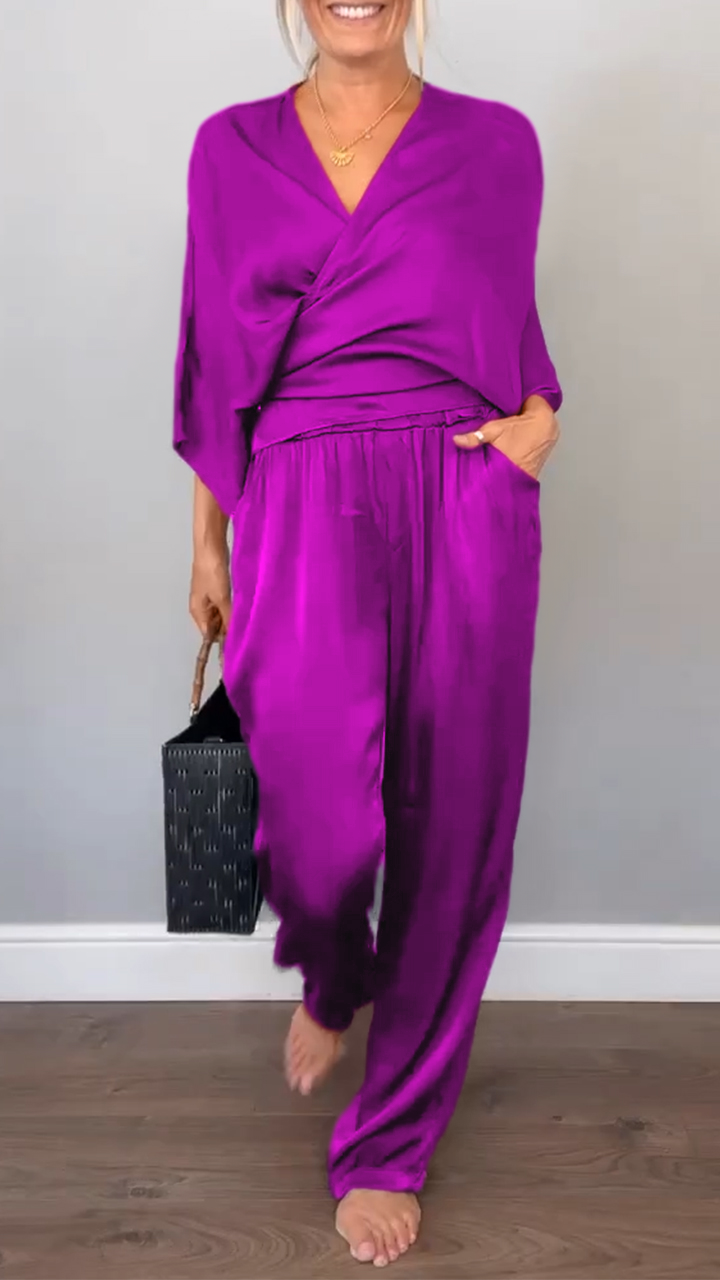 Women's V-neck Casual Comfortable Satin Suit