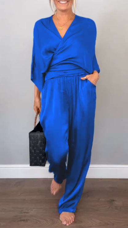 Women's V-neck Casual Comfortable Satin Suit