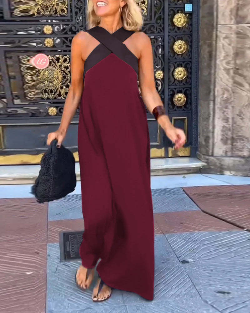 Cross Halter Neck Sleeveless Stitching Dress 49.99$ TODAY ONLY