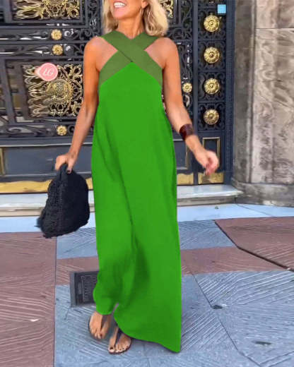 Cross Halter Neck Sleeveless Stitching Dress 49.99$ TODAY ONLY