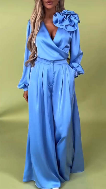 Women's Formal V-neck Satin Elegant Two-Piece Suits