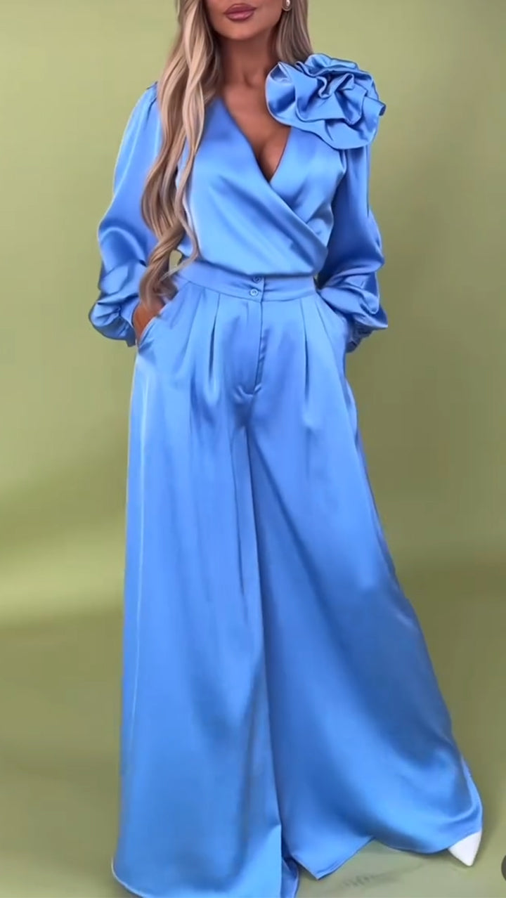 Women's Formal V-neck Satin Elegant Two-Piece Suits