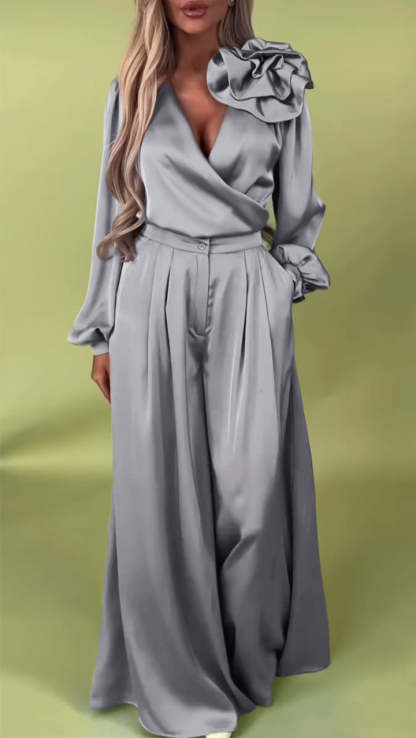 Women's Formal V-neck Satin Elegant Two-Piece Suits