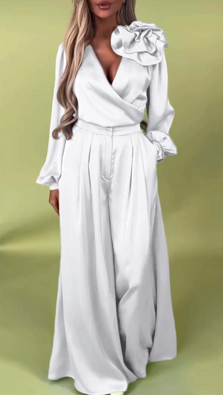 Women's Formal V-neck Satin Elegant Two-Piece Suits