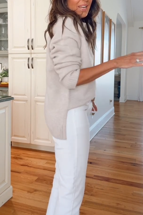 Women's Casual Solid Color V-Neck Knitted Sweater With Casual Pants