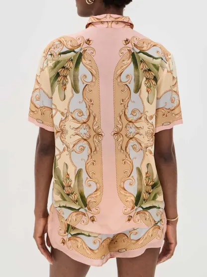 Exquisite Satin Unique Plant Flower Print Loose Wide-Leg Pants