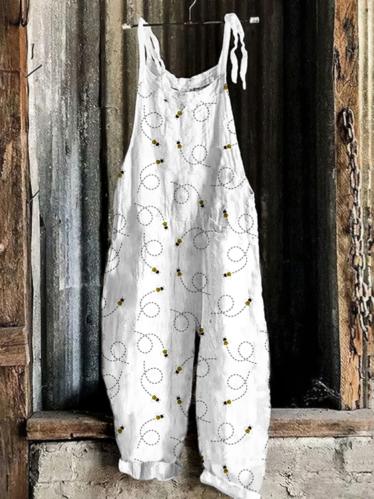 Farm Bees Print Casual Jumpsuit