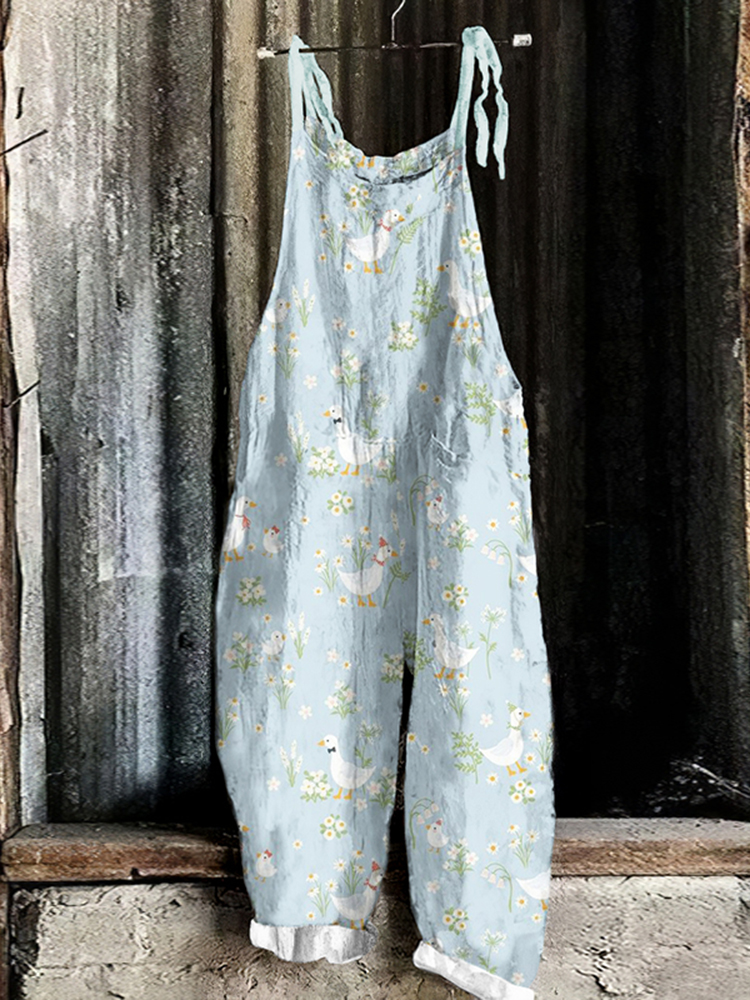 Goose Print Casual Loose Jumpsuit