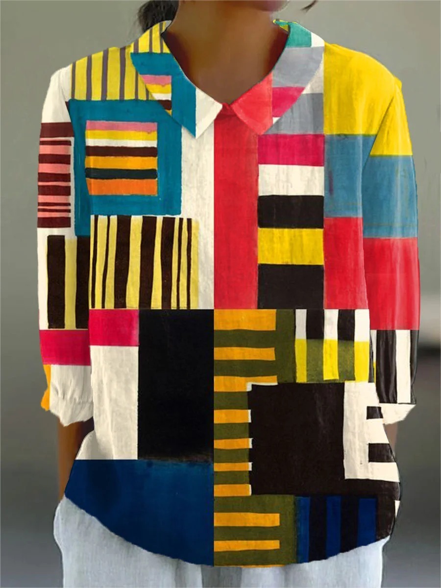 Women's Vintage Abstract Geometry Art Print Casual Cotton And Linen 3/