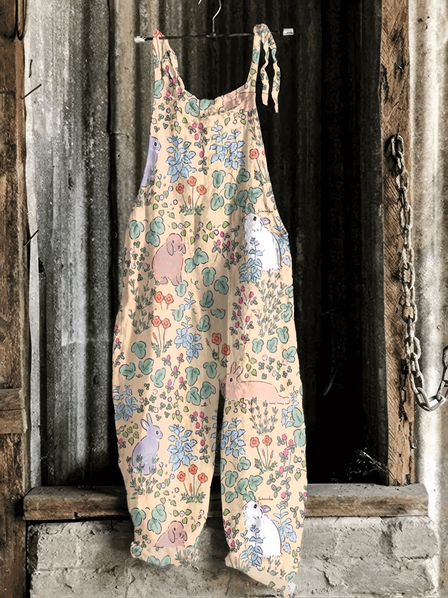 Vintage Bunny Pattern Casual Jumpsuit