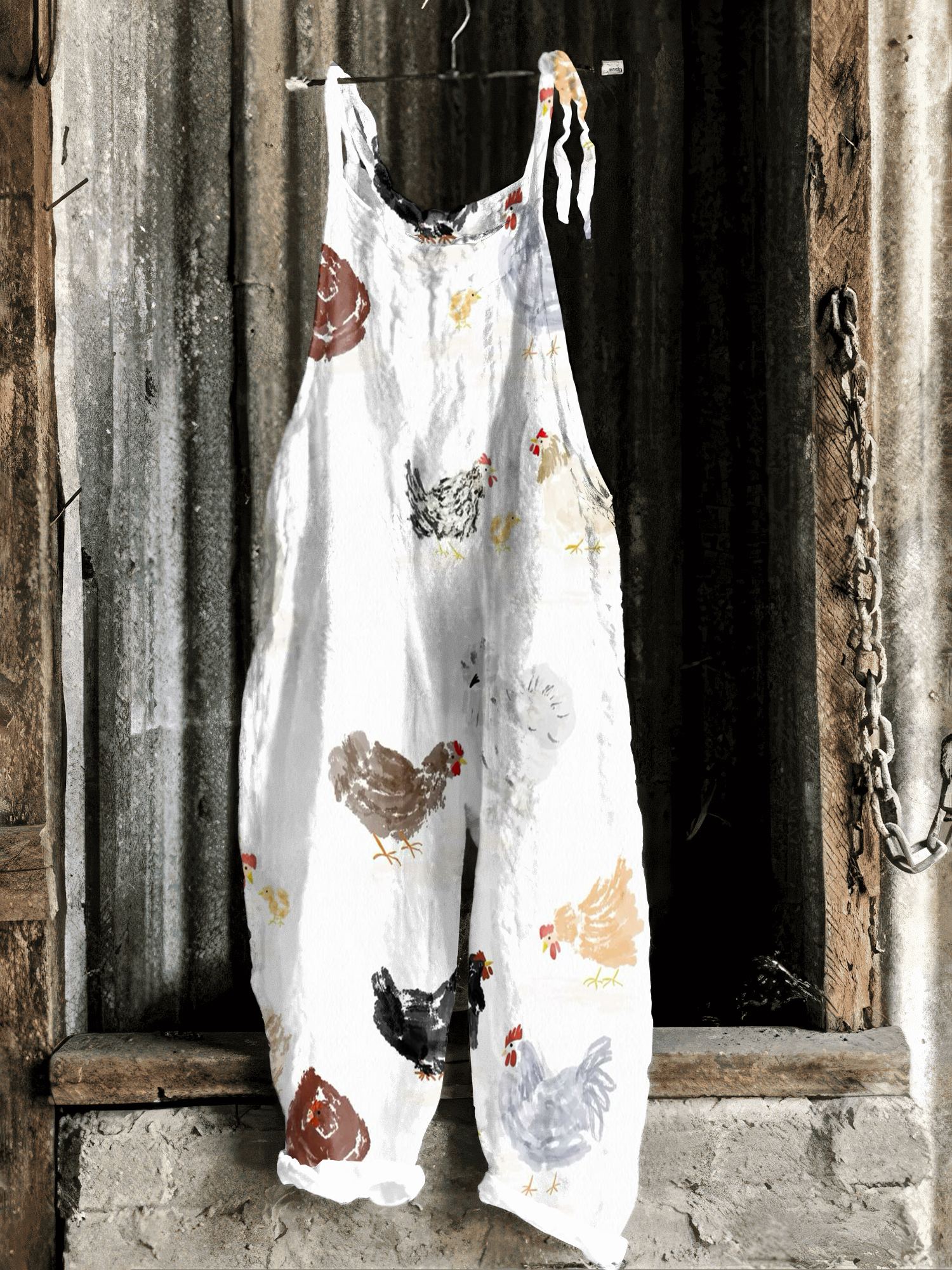 Farm Chicken Pattern Casual Jumpsuit