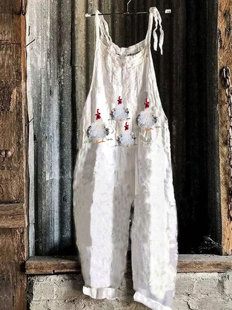Fringed Four Chicks Embroidery Linen Blend Jumpsuit