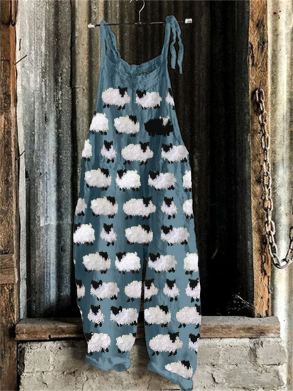 Vintage Fuzzy Sheep Fleece Pattern Jumpsuit