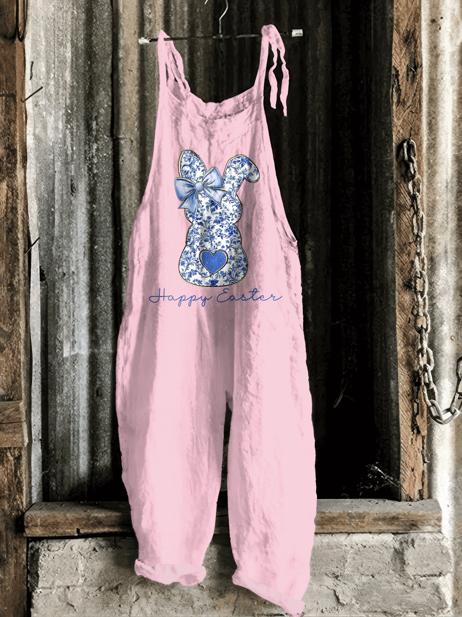 Vintage Easter Bunny Pattern Casual Jumpsuit