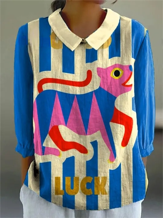 Women's Simple Abstract Tiger Stripe Art Print Casual Cotton And Linen