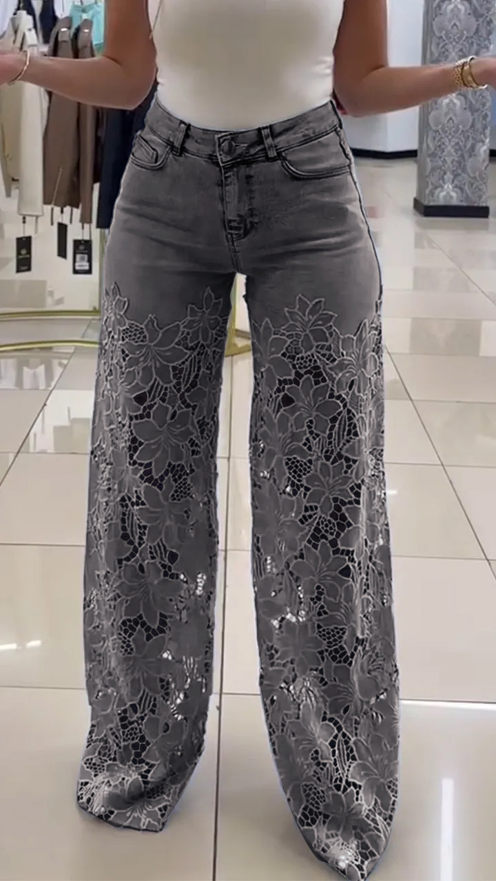 Women's Lace Patchwork Hollow Jeans