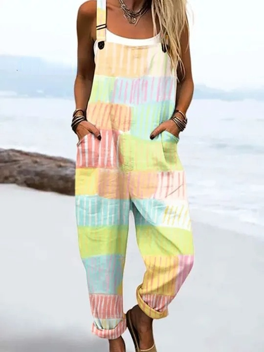 Women's Vintage Abstract Geometric Line Art Print Casual 100% Cotton W