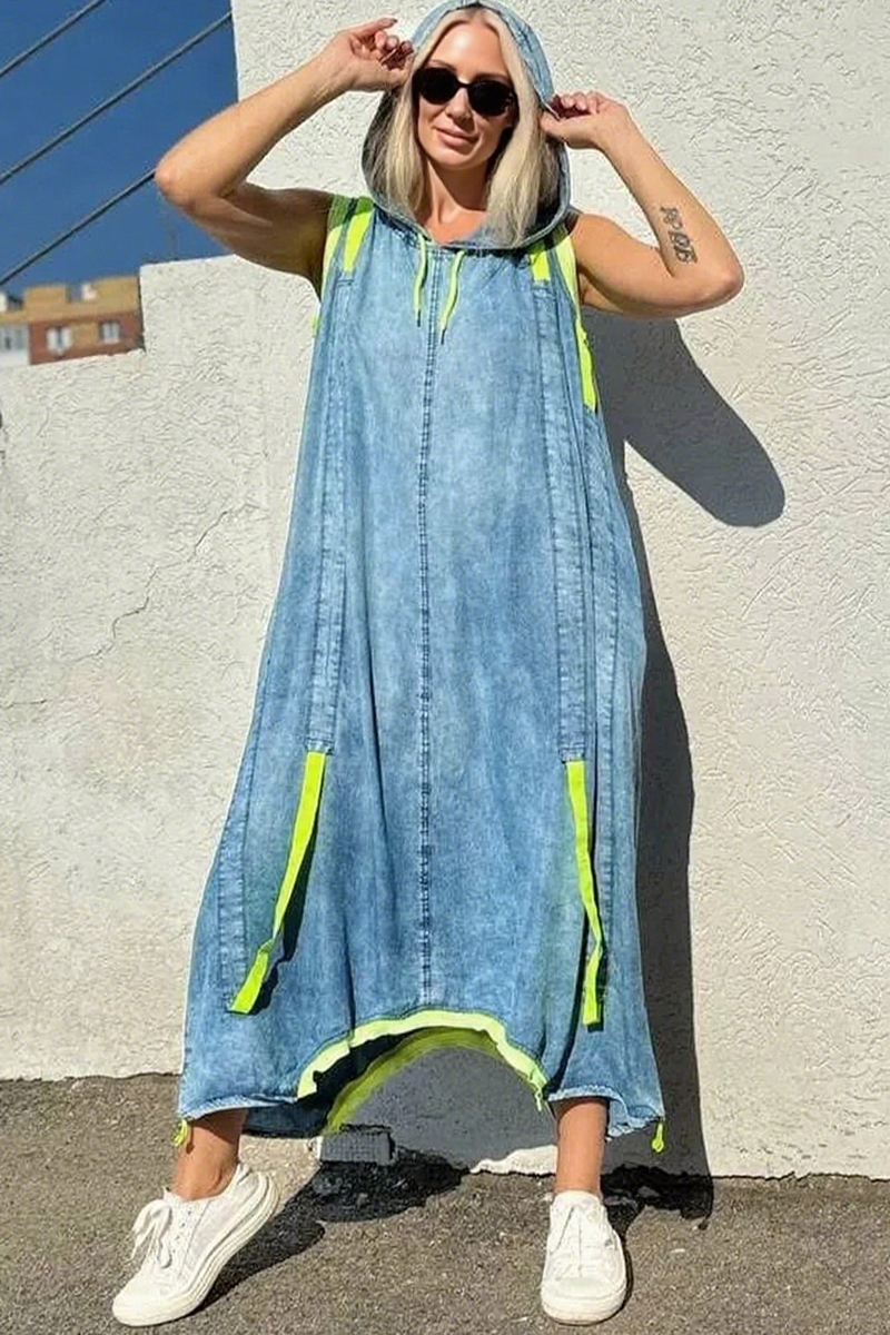 Ladies' Round Neck with Hat Splicing Casual and Loose Fit Dress