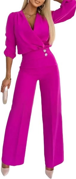 Women's solid color v-neck two-button 2-piece trouser suit