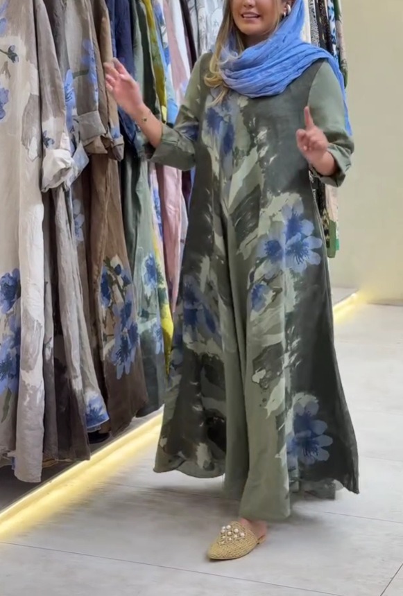 V-neck digital print short-sleeved casual dress