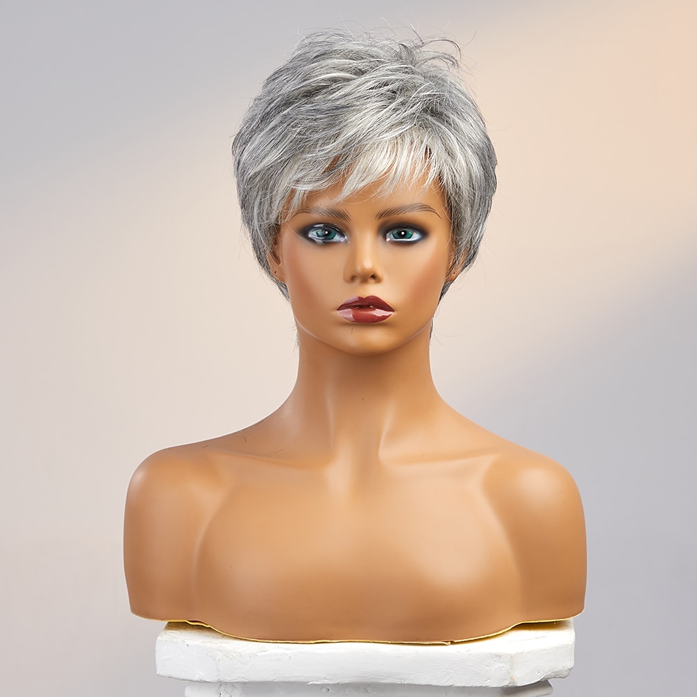 Human Hair Wig Short Straight With Bangs Dark Gray Soft Party Women Capless Brazilian Hair Women's Grey 8 inch Party / Evening Daily Daily Wear 2024 - $61.99 –P3